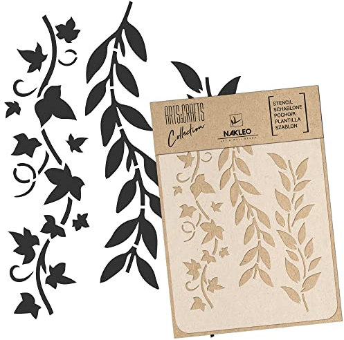 NAKLEO Malschablone für Handwerk A5 15x21cm, Blätter Mini Grenze Muster, Wiederverwendbare Kunststoff DIY & Scrapbooking Zeichenschablone, Decoupage Kunst Vorlage, Wand Stoff Möbel Holz