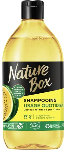 Nature Box Shampoo für normale bis fettige Haare – veganes Shampoo mit kaltgepresstem Wassermelonenöl – 98% natürliche Inhaltsstoffe – 385 ml