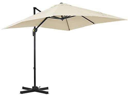 Outsunny Sombrilla de Jardín de Aluminio 245x245x245 cm Parasol Excéntrico con Manivela Giratorio 360° Inclinación de 5 Niveles Tela Desmontable Crema