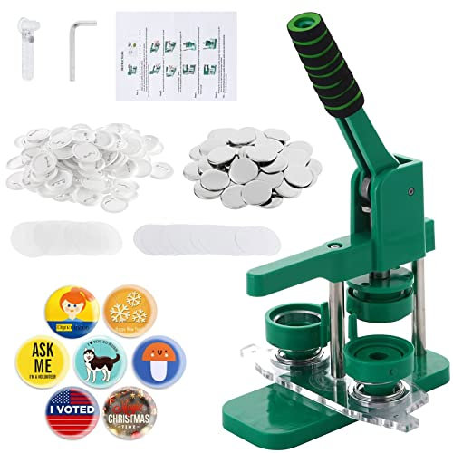 Dyna-Living Buttonmaschine Abzeichen Button Maker 44mm/1.73in, DIY Badge Press Machine mit 100 Zubehörteilen & Kreisschneider, Drehbare Grün Rohlinge Buttonrohlinge machen Badge Maker Maschine, Grün
