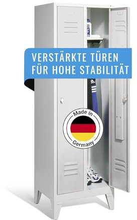 estrao® Stahlspind, Garderobenschrank Made in Europe, Umkleideschrank, Spind-Kleiderspind Doppelspind 2 Abteile Flügeltüren Trennwand Pulverbeschichtung