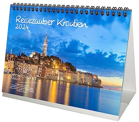 Kroatienzauber DIN A5 Tischkalender für 2024 Zagreb Kroatien Segeln Urlaub Reise Strand Meer - Set Inhalt: 1x Kalender, 1x Weihnachts- und 1x Grußkarte (insgesamt 3 Teile)