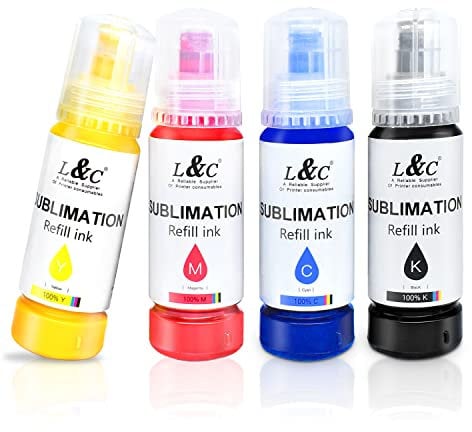 L&C Sublimation Ink for Eco Tank Printer, Sublimation Ink Refill Bottles Compatible for ET-1810 ET-2850 ET-2860 ET-2870 ET-2810 ET-2820 ET-15000 ET-14000 ET-4800 ET-2760 ET-2800 Printer(KCMY)