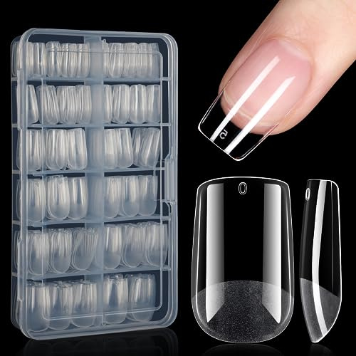 AILLSA Short Square Nail Tips Full Cover Clear Gelly Tips Half Matte Acrylic Tips Pre-Filed Fake Press on Nail Tips for Extension Home DIY Salon Manicure 216PCS 12 Sizes
