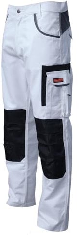 WrightFits Olympian Painters Trousers for Men - Durable Workwear with Knee Pads Pockets - Combat Trousers in White (32W X 29L)