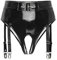 Jowowha Wetlook String Damen Ouvert Slip Panties Tanga mit Strumpfhalter Lack Leder Frauen Höschen Sexy Dessous Erotik Unterwäsche Schwarz 4XL