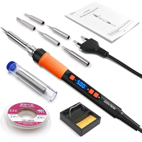 ILIBILIB Soldador, Soldador de Estaño 90W, Kit de Soldadura con Pantalla LCD 10 en 1, Control de Temperatura 356-932 ℉ con Interruptor de Encendido/Apagado y Función de Modo de Suspensión Automática