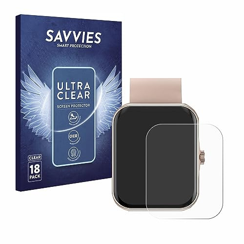Savvies Schutzfolie für Mutoy Smartwatch 1.83 | 18 Stück Transparenter Displayschutz Made in Germany Ultra-Klar Displayschutz-Folie