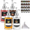 HMJIA Distributeur Sirop de Café 500ML Bouteilles de Sirop en Verre avec 16 Étiquettes et Pompe pour Accessoires de Bar à Café Vanille Érable Distributeur de Savon (500ml - 4 Pcs, Rond Argent)