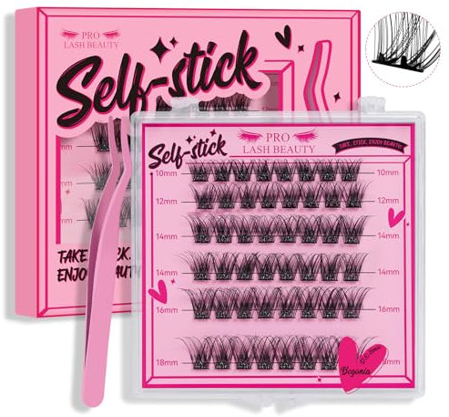 Faux Cils 40Pcs extension cils Autocollants Self Stick Lashes Cils auto-adhésifs réutilisables sans colle Cils en grappe faciles à utiliser (Begonia, D-10-18mix)