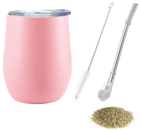 SVUPUE Yerba Mate, mate de acero inoxidable, 360 ml, apto para mate, café y té de frutas, rosa