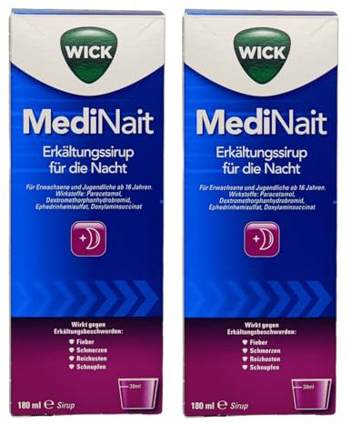 Wick MediNait Erkältungssirup für die Nacht I lindert Erkältungssymptome Gliederschmerzen Reizhusten - im Sparset mit Pharma Perle give-away (Wick MediNait 2x 180ml)