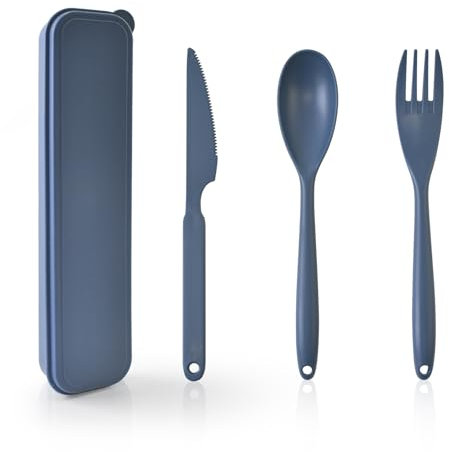 CUNTAUK Juego de cubiertos de viaje con estuche,juego de cubiertos portátiles de plástico reutilizables,tenedores,cucharas,cubiertos de camping para viajes,picnic,al aire libre,oficina,escuela,