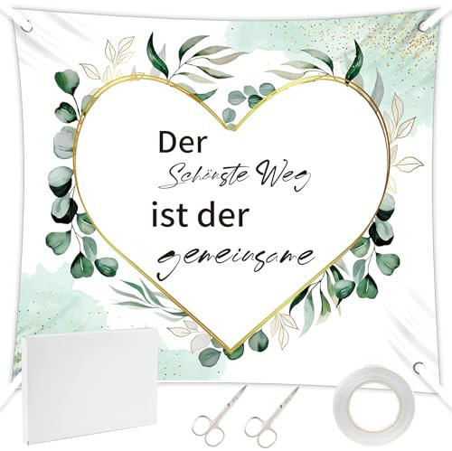 Herz zum Ausschneiden Hochzeit 200x180cm, Hochzeitsherz zum Ausschneiden, Hochzeitslaken mit 2 Scheren/10 Meter Seil, Herz Ausschneiden Hochzeit Standesamt Deko - für Hochzeits Dekorationen - Grün
