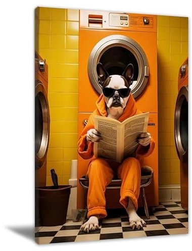 SHDOWARTH Lustiger Hund Badezimmer Leinwand Wandkunst Niedlicher Hund in Toilette Poster Bunte Tierdrucke Gemälde Moderne Ästhetische Wanddekoration 40,6 x 61 cm ungerahmt