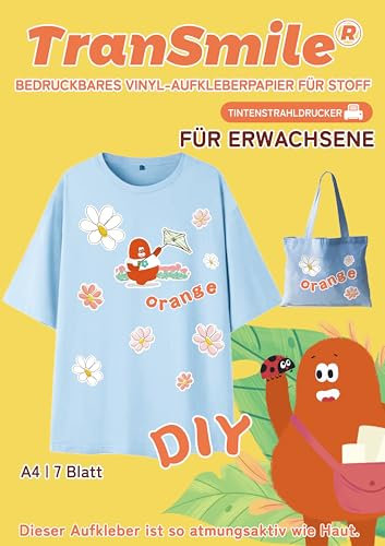 TranSmile bedruckbares Stickers,Transferfolie für Stoffe (A4X7 Mischung Packung), Sticker für T-Shirts, Transferpapier,Folie für Tintenstrahldrucker für T-Shirt