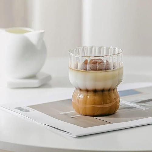 COFI 1453 Glas Stripe Glas 2er Set Getränkebecher - Cocktailbecher - Kaffebecher - 310 ml, Borosilikatglas, Hitzebeständig Trinkglas Cocktailgläser Eiskaffeegläser Tee Saft
