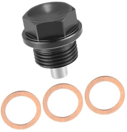A ABSOPRO Universaler magnetischer Ölablassschraube Ölwanne Ablassschraube Ölablassbolzen Schraube mit 3 Dichtungen M18x1.5 Aluminiumlegierung Schwarz