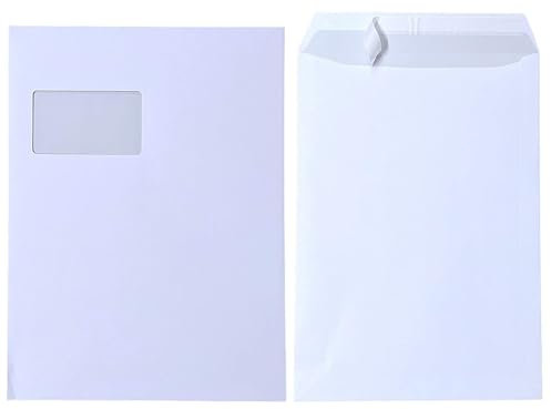 50x Versandtaschen DIN C4 A4 weiß peal&seal Klebestreifen mit Fenster 324x229mm 100g/m2 (mit Fenster)