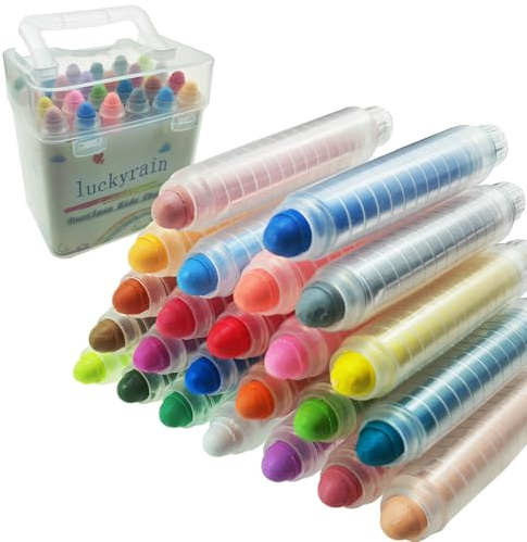 luckyrain Non-toxic Dustless Chalk With Holder for Kids Colored Chalk,24PCS