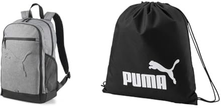 PUMA Unisex Buzz Rucksack,Medium Grey Heather & Turnbeutel Phase Gym Sack, Black, OSFA, 74943