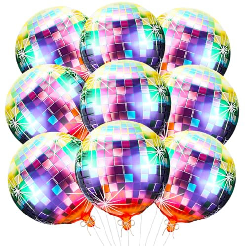 9 Stück Discokugel Luftballon Bunt, 22 Zoll 4D Disco Folienballons, Discokugel Deko, Party Ballon Set, Helium Ballon für Disco Geburtstag Abschlussball Karneval 70er 80er 90er Party
