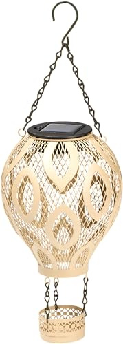 Northpoint LED Solar Metall Heißluftballon LED Windlicht Dekolampe Dämmerungssensor Schattenspiel orientalisch beige