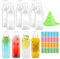 FAMCUCHE 10 botellas de jugo de plástico de 230 ml con tapas, botellas de plástico pequeñas cuadradas de PET transparente con tapas, embudo de etiqueta, botellas pequeñas a prueba de fugas con tapas,