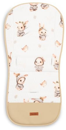 SENSILLO - Sitzauflage für Buggy Kinderwagen - Einlage aus Musselin & Baumwolle, Universale Größe - Zweiseitige Einlage mit wasserdichter Fußstütze - 80 x 40 cm - Häschen, Beige