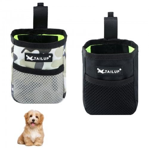 Dokeno Leckerlibeutel für Hunde 2 Stück, Futterbeutel Hunde mit Taillengürtel Clip Freihändig Leckerlitasche für Schnelles Belohnen Oxford Futterbeutel für Hundetraining (Schwarz, Tarnung)