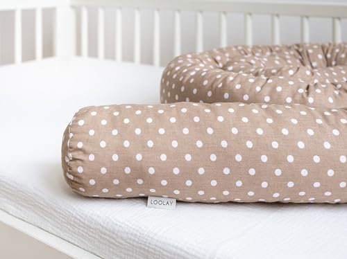 LOOLAY Schlangenkissen – Stoffschlange Dekoratives und Vielseitiges Wohnaccessoire – Stilvoller Zugluftstopper – Rolle aus Bio-Baumwolle – Handgefertigtes Deko-Kissen (Punkte Braun 400 cm)