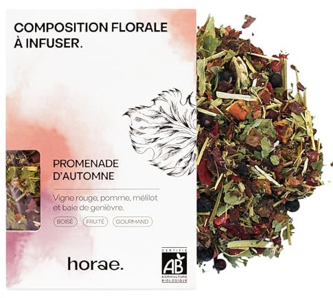 Horae - Infusion Promenade d'Automne Bio en vrac - Tisane bio de vigne rouge, pomme, mélilot et baie de genièvre - Tisane d'herboristes produite en France