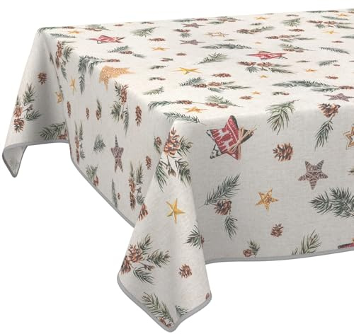 ANRO Tischdecke abwaschbar Weihnachten Stern mit Saum 140x100 cm | mit Saum eingefasst – ideal für Garten, Terrasse & Esszimmer – Gartentischdecke wetterfest – waschbar bei 30 °C