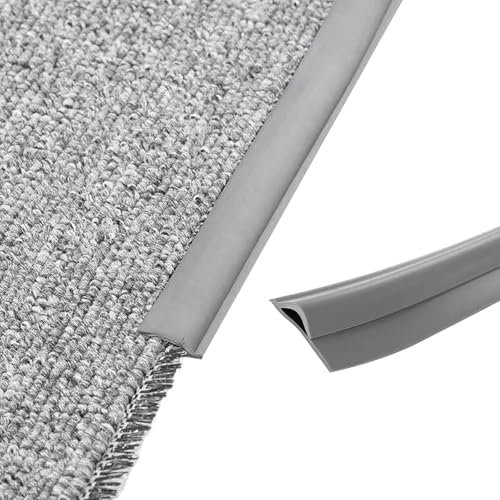 Selbstklebende Randleiste für Teppiche, PVC Bodenübergangsstreifen, Übergangsleiste von Teppich zu Holzboden, Randversiegelungsleiste für Fußmatte, Teppich, Grau (Dunkelgrau,3M)