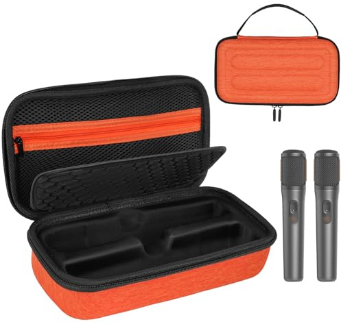 Wireless Microphone Case Compatible with JBL PartyBox Wireless Mic - 2X Digital Wireless Microphones,Protable Mic Travel Bag Storage Box for Receivers,Adapters,AA Batteries,Charger,Orange(Box Only)