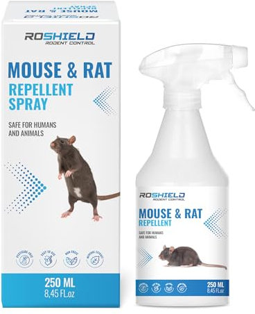 ROSHIELD 250ml Rats & Mice Repellent Spray, Extra Strong Organic Peppermint Oil Formulation, Non-Toxic, Fast Acting, Safe for Humans & Animals