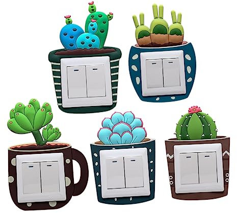 FOYTOKI Leuchtende Cartoon Kaktus Lichtschalter Aufkleber Schutzfolie Für Lichtschalter Glow The Dark Wandtattoos Für Kinderzimmer Zufällige Muster