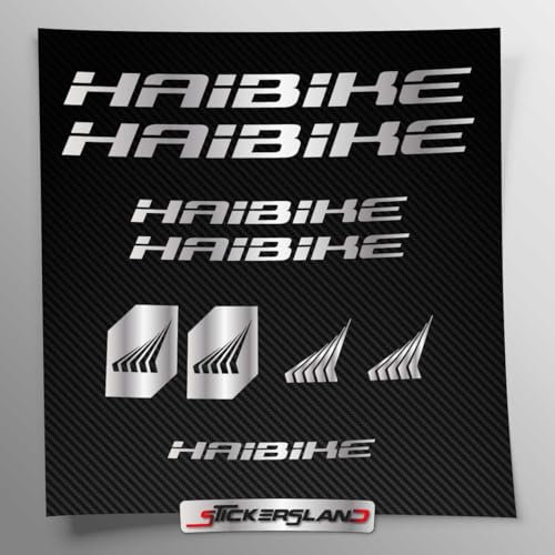 Kit adesivi compatibile con telaio MTB Mountainbike e casco | decals sticker Decalcomanie bici scritte loghi | Stickersland® - Haibik (Argento Lucido Metallizzato)