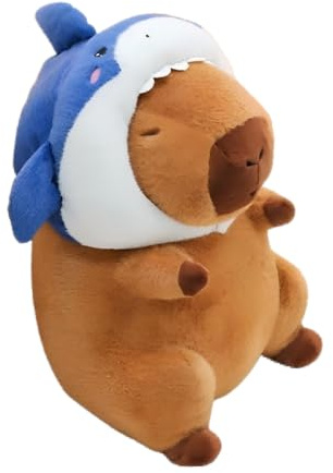 champracer Capybara Plüschtier Kinder Capibara Kuscheltier mit Blauer Mütze Wombat Capybara Kissen Capybara Plush Toy Niedliche Tier Spielzeug Plüsch Kreative Hai Plüschtiere Geschenke (35 cm,Braun)