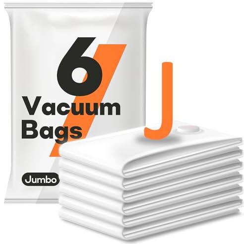 6 Pack Jumbo Vacuum Storage Bags (80x100cm), Reusable Vacuum Sealer Compression Space Saver Bag for Clothes
