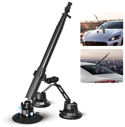 Zelvoro Triple Suction Cup 360 Camera Car Mount, with 2in1 Extension Pole/Selfie Stick, Strong Suction Cup Camera Mount