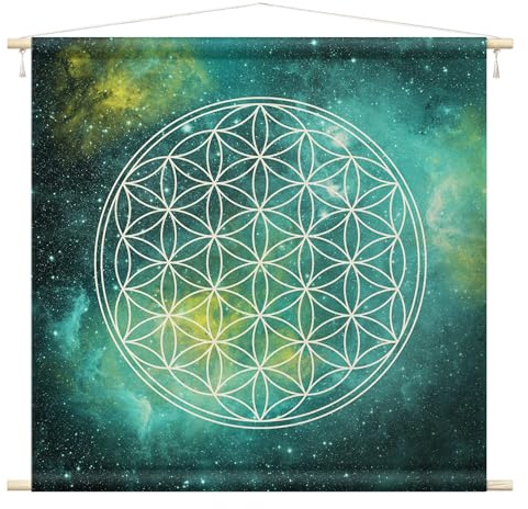 micasia Wandteppich Spirituell Stoffbild inkl. Holzstäbe & Seile Wanddeko - Made in Germany - Mandala Digital Art weiss Wohnzimmer Schlafzimmer Wandbehang 1121 (110x110cm)