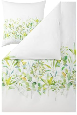 ESTELLA Bettwäsche Siwa grün | Mako-Satin - 100% Baumwolle (1 x 80x80 + 1 x 155x220 cm)