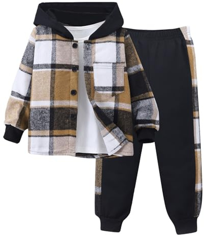 Tracksuit Kids Jogging Suit Sport Boys Clothing for Toddlers Boys Checked Hooded Shirt 2-Piece Outfit: Hoodie with Costume Set Boy Sportswear Tracksuit Summer, khaki, 6-7 Years