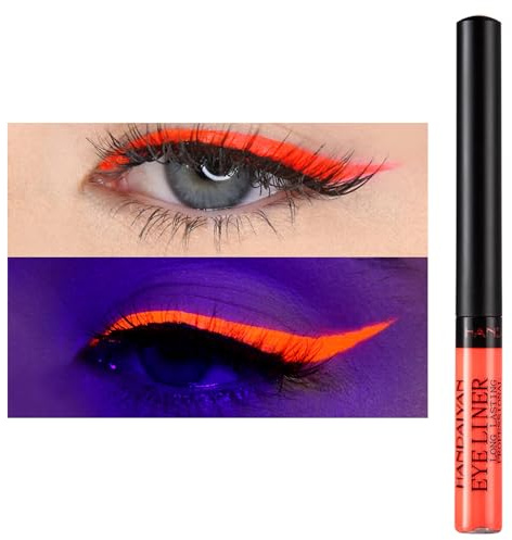Eyeliner Wasserfest UV Glow Neon,Matte Liquid Eyeliner Set,Glühender Eyeliner Wischfest, Langanhaltend, Hohe Farbwiedergabe,Halloween Makeup Set Gift For Women-UV Orange-1