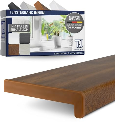 TJ Fensterbank Innen I 10 x 100 cm I Eiche Gold I hochwertige PVC Fensterbank mit Seitenabschluss I Fensterbrett kratzfest & feuchtigkeitsundurchlässig I pflegeleichter & langlebiger Fenstersims Innen