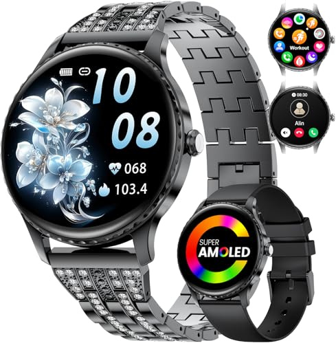 LIGE Smartwatch Damen mit Telefonfunktion, 1.32 AMOLED Fitnessuhr mit 100+ Sportmodi, Herzfrequenz Schlafmonitor Menstruationszyklus, IP68 Wasserdicht Armbanduhr für Android iOS (FV22-C)