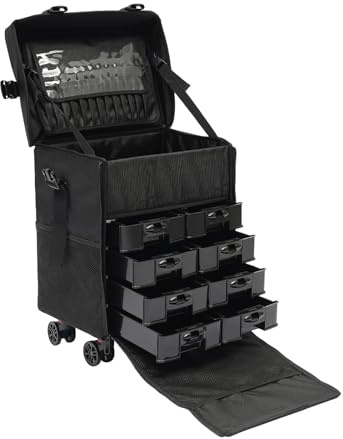 Kosmetikkoffer Trolley Rollkoffer Schminkkoffer Kosmetiktrolley Wagen 38 * 29 * 42cm mit Rollen Hochzeit Visagisten Promi - Schwarz