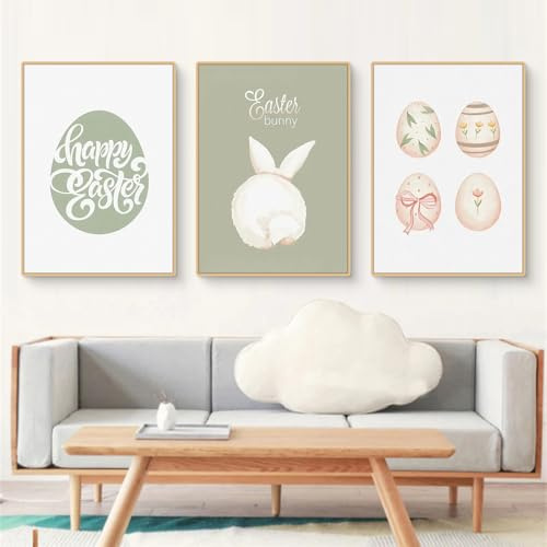 Uixxducc 3er Set Ostern Poster Set, Ostereier Hase Bilder Poster & Kunstdrucke Wandbilder, Bilder Kinderzimmer Deko Kinderposter Babyzimmer, Geschenk Mädchen Jungen, Ohne Rahmen (30x40cm,ABC)