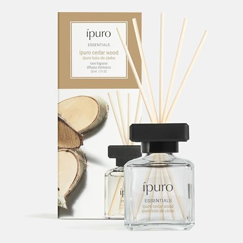 ipuro Essentials CEDAR WOOD Raumduft mit Stäbchen 50 ml - Raumerfrischer mit Orange, Zitrone, Rosmarin, Ylang Ylang, Sandelholz & Vanille Duft Aroma - Diffuser mit Stäbchen - Lufterfrischer